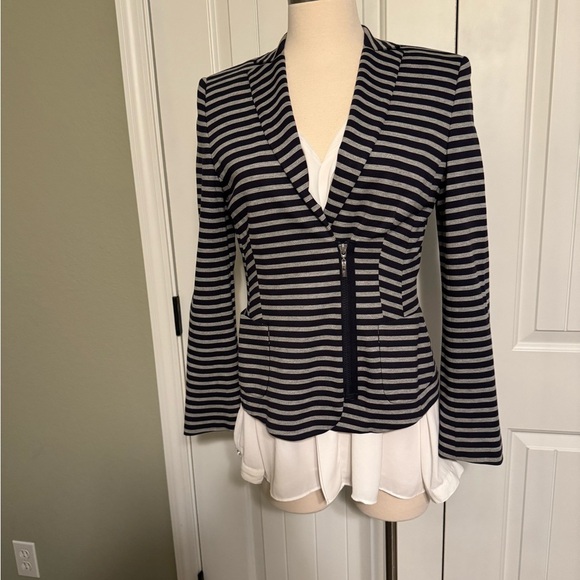 Striped Dark Navy and Gray Women's Blazer - Picture 2 of 12